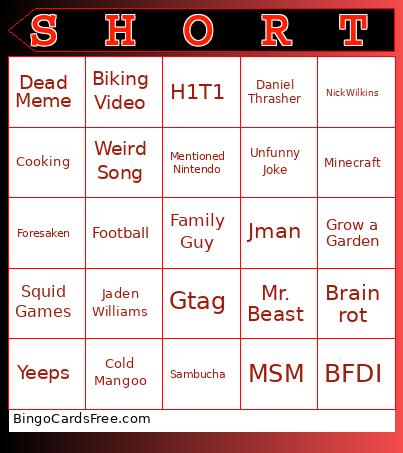 Youtube Shorts Bingo