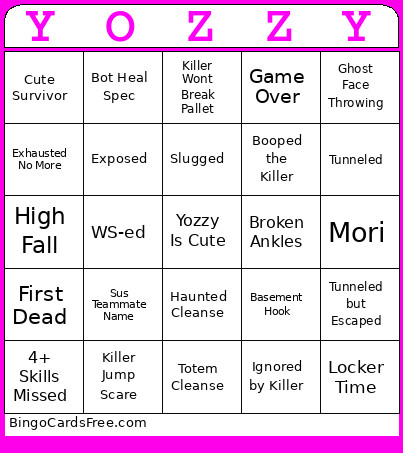Yozzy's DBD Bingo Card