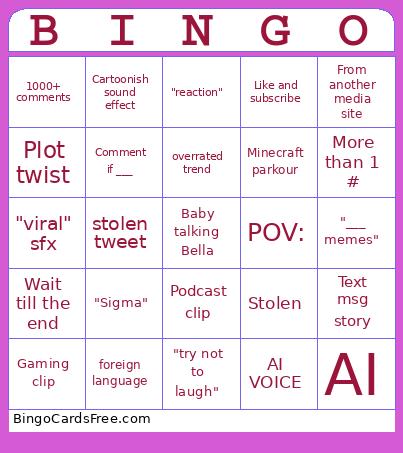 YT SHORTS BINGO Cards Free Pdf Printable Game, Title: BINGO