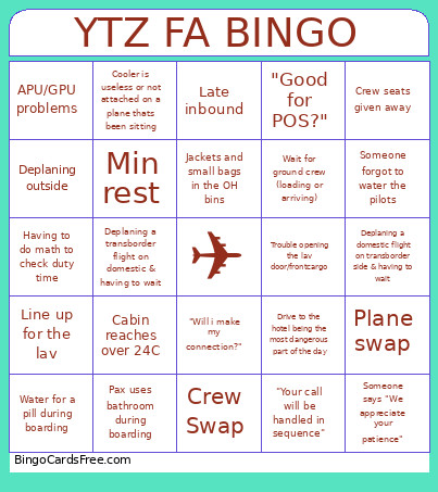 YTZ FA Bingo Card