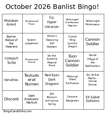 Yu-Gi-Oh! October 2026 Banlist ! Bingo Card