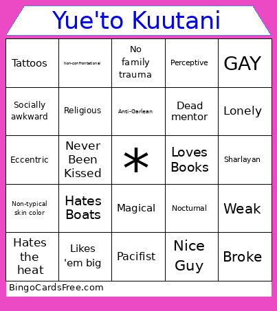 Yue'to Kuutani Bingo Card