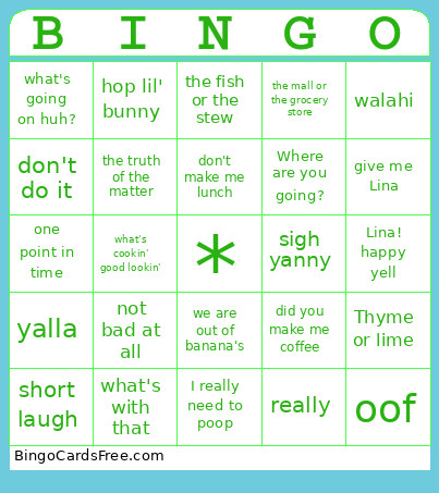 Yummy Bingo Card