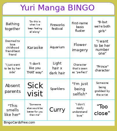Yuri Manga Bingo Card