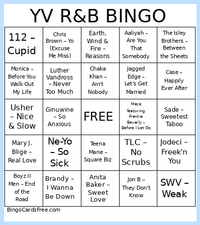 YV R&B BINOO Bingo Card