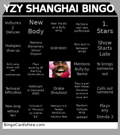 YZY SHANGHAI BINGO