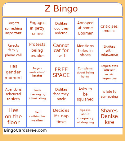 Z Binstop Bingo Card
