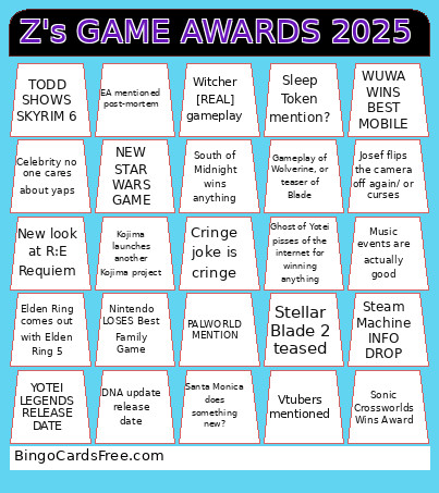 Z's GAME AWARDS 2025 Bingo Card