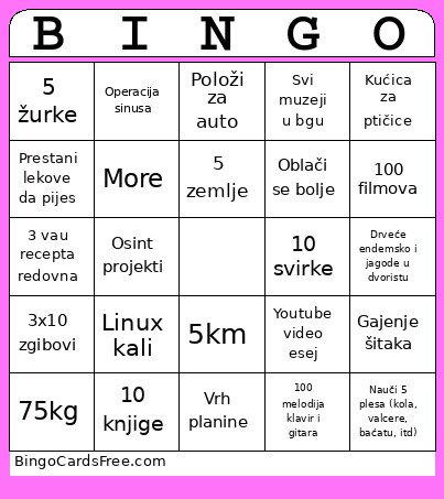Za Godinu Bingo Card