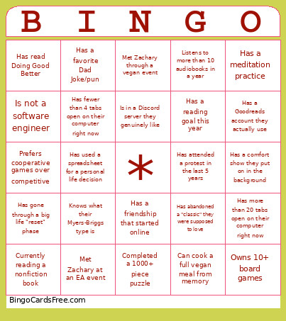 Zachary Birthday Party Bingo Card