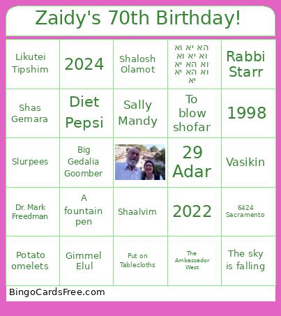 Zaidy's 70th Birthday! Bingo