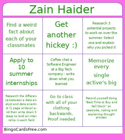 Zain Haider Bingo