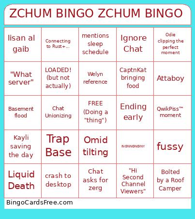 ZCHUM ZCHUM Bingo Card