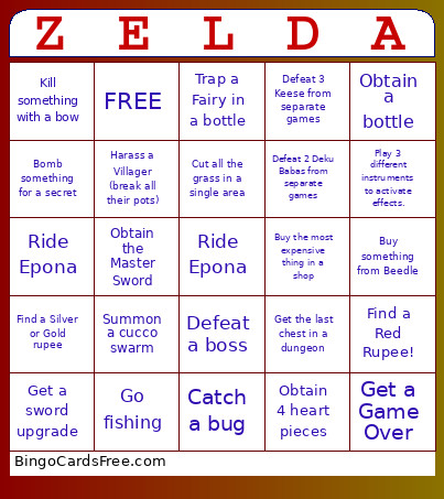 Zelda Bingo Card