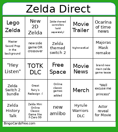 Zelda Direct 2026 Pk Bingo Card