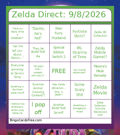 Zelda Direct: 9/8/2026 Bingo Card