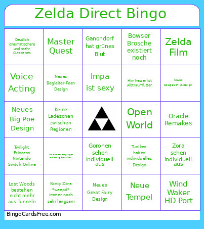 Zelda Direct Bingo Card