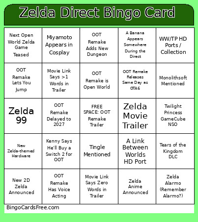 Zelda Direct Bingo Card 2