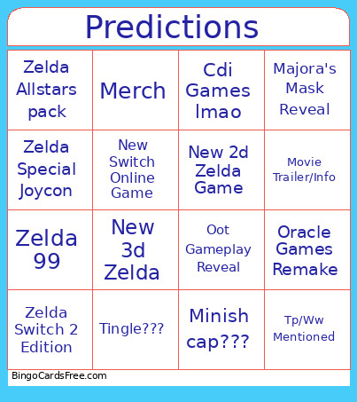 Zelda Direct Predictions Bingo Card