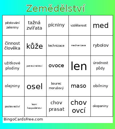 Zemědělství Bingo Card
