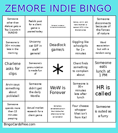 ZEMORE INDIE Bingo Card