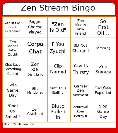Zen Stream Bingo Card