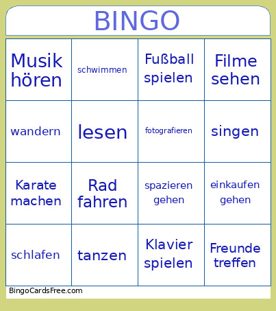 Zenkari Verben Bingo Card