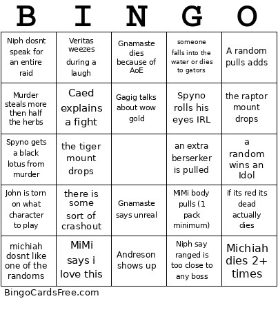 ZG Raid Bingo Card