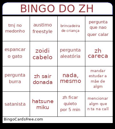 zh é bingocareca Cards Free Pdf Printable Game, Title: BINGO DO ZH