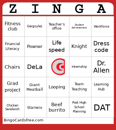 ZINGA Bingo Card