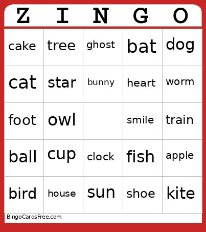 Zingo Additional Bingo Card