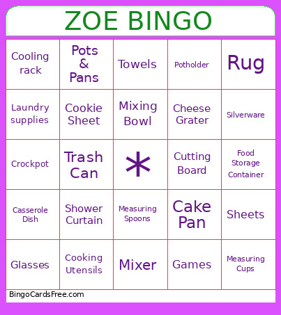 Zoe Bingo Card