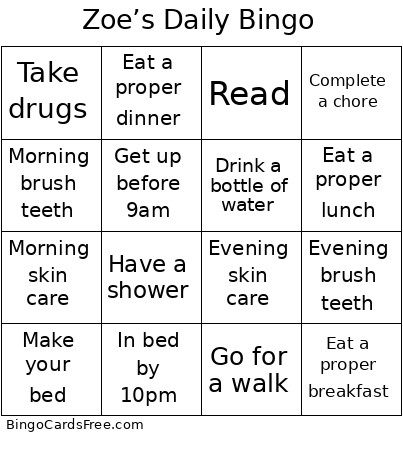 Zoe’s Daily Bingo Card 2