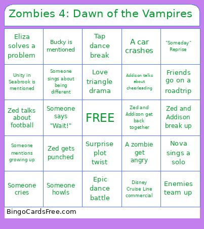 Zombies 4: Dawn Of The Vampires Bingo Card