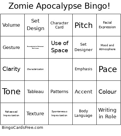 Zomie Apocalypse ! Bingo Card